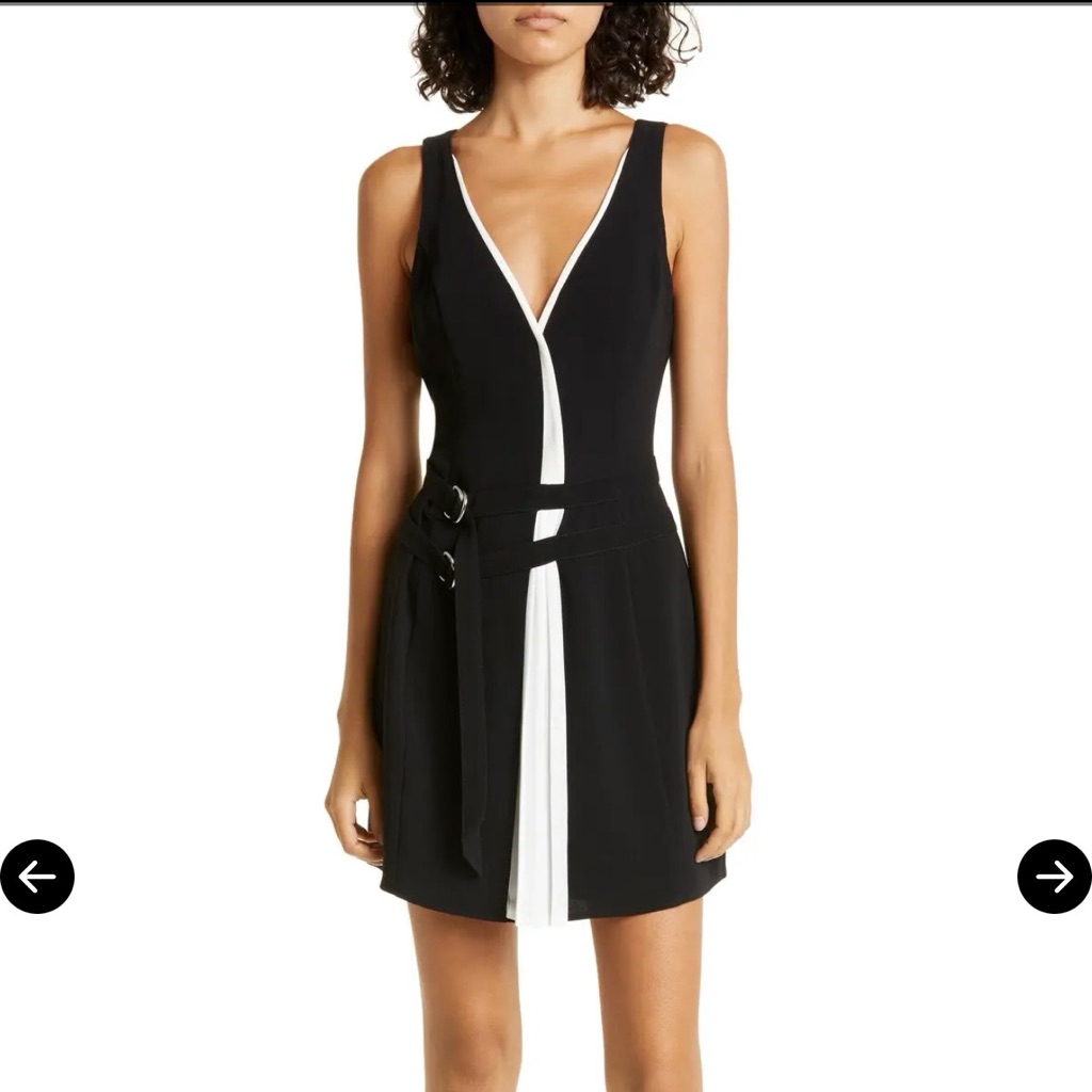 Cinq Sept Black And White Belted Mini Dress